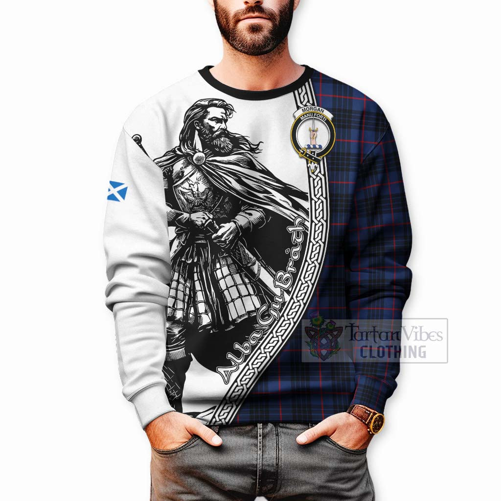 Morgan Tartan Clan Crest Sweatshirt with Highlander Warrior Celtic Style - Tartan Vibes Clothing