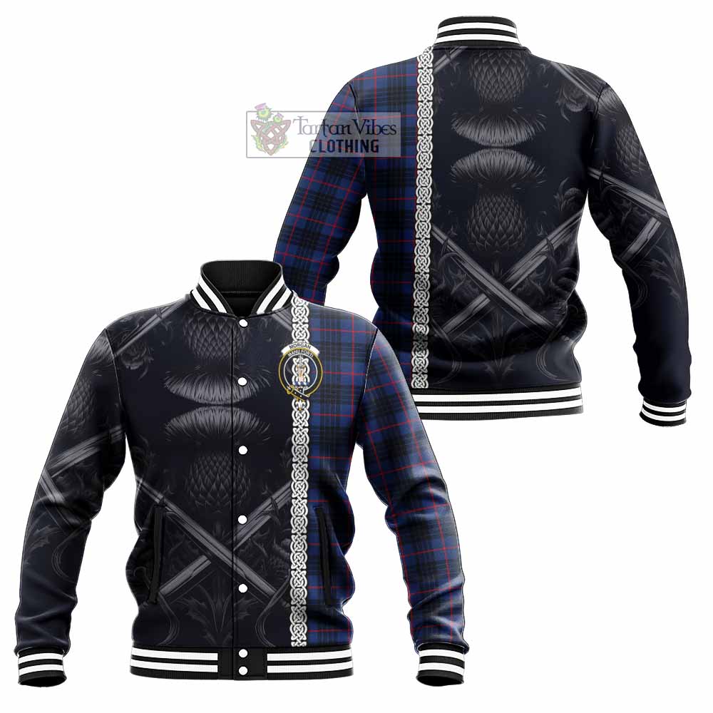 Morgan Tartan Baseball Jacket with Family Crest Cross Sword Thistle Celtic Vibes - Tartan Vibes Clothing