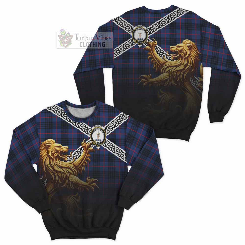 Morgan Crest Tartan Sweatshirt with Golden Lion Emblem Celtic Style - Tartan Vibes Clothing