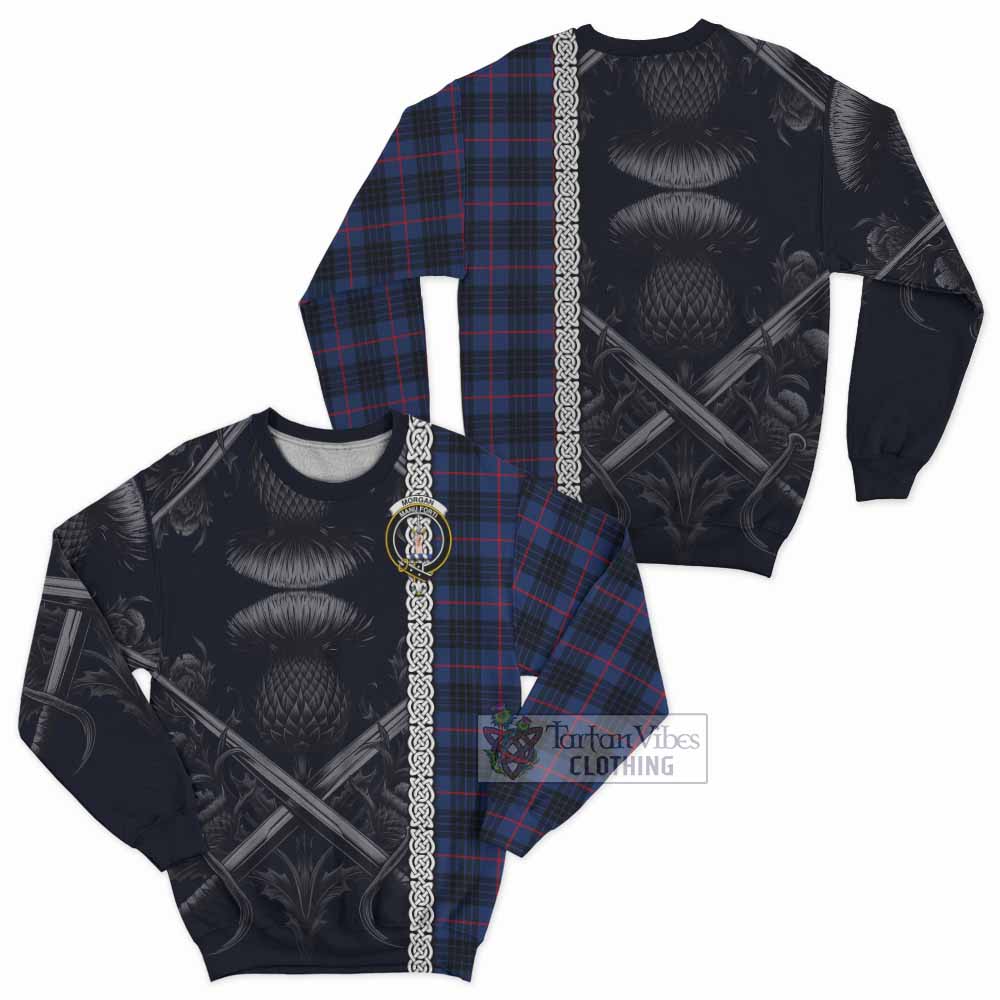 Morgan Tartan Sweatshirt with Family Crest Cross Sword Thistle Celtic Vibes - Tartan Vibes Clothing