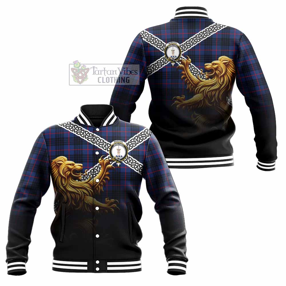 Morgan Crest Tartan Baseball Jacket with Golden Lion Emblem Celtic Style - Tartan Vibes Clothing