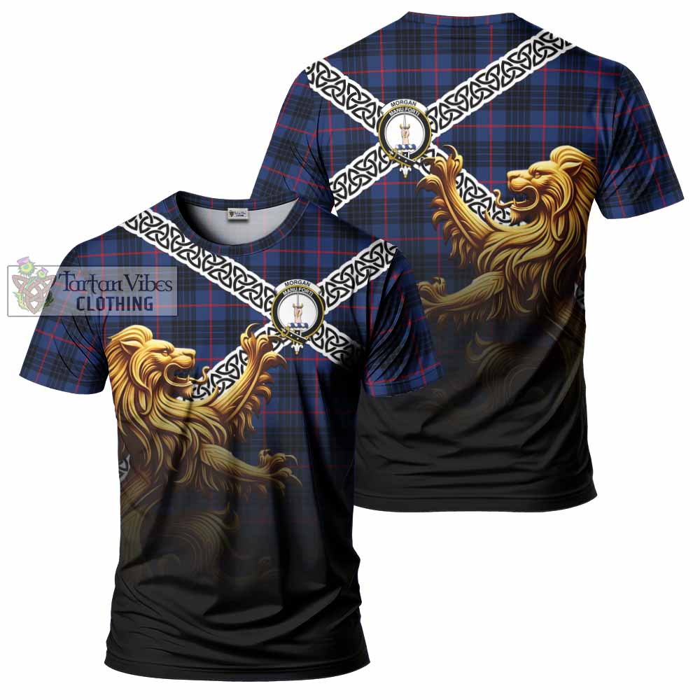 Morgan Crest Tartan T-Shirt with Golden Lion Emblem Celtic Style - Tartan Vibes Clothing