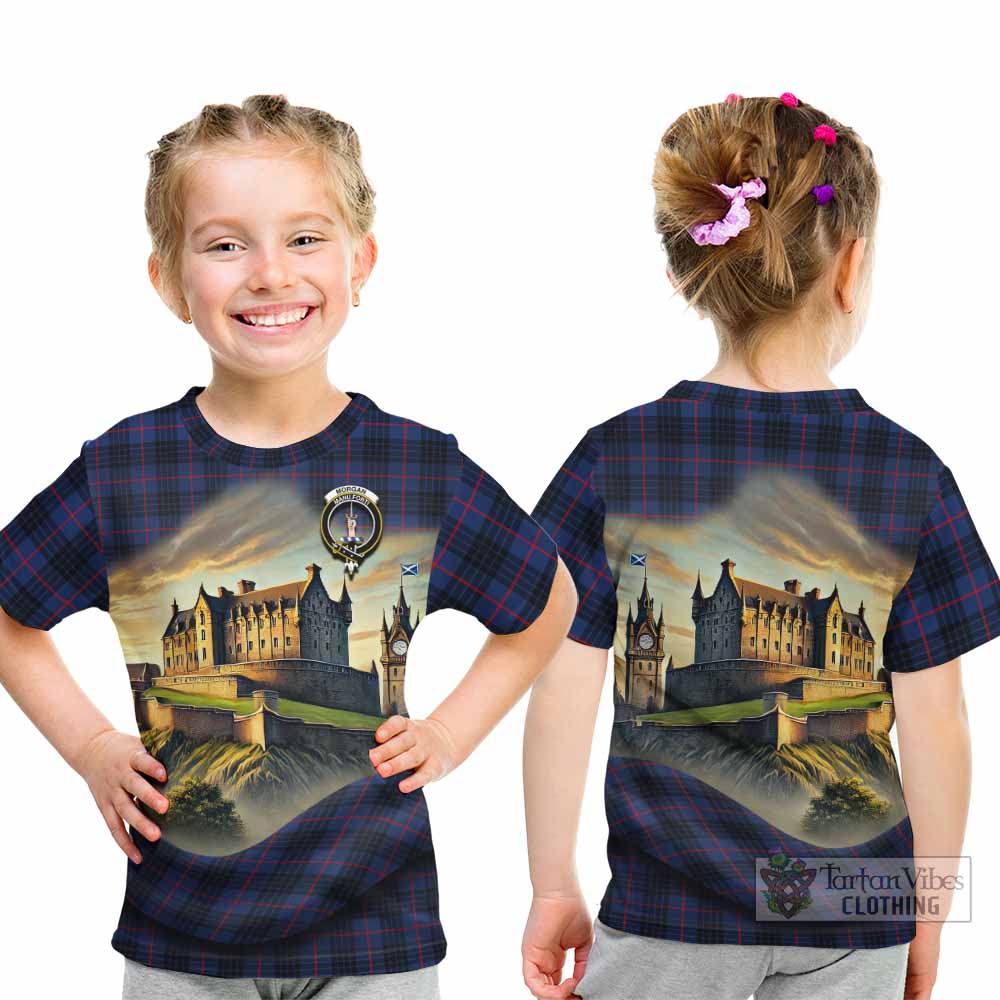 Morgan Tartan Family Crest Kid T-Shirt with Scottish Ancient Castle Style - Tartan Vibes Clothing