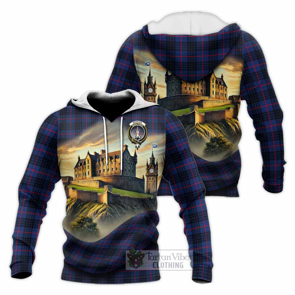 Morgan Tartan Family Crest Knitted Hoodie with Scottish Ancient Castle Style - Tartan Vibes Clothing