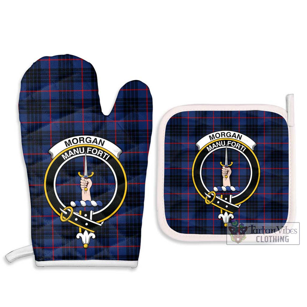 Morgan Tartan Combo Oven Mitt & Pot-Holder with Family Crest Combo 1 Oven Mitt & 2 Pot-Holder White - Tartan Vibes Clothing