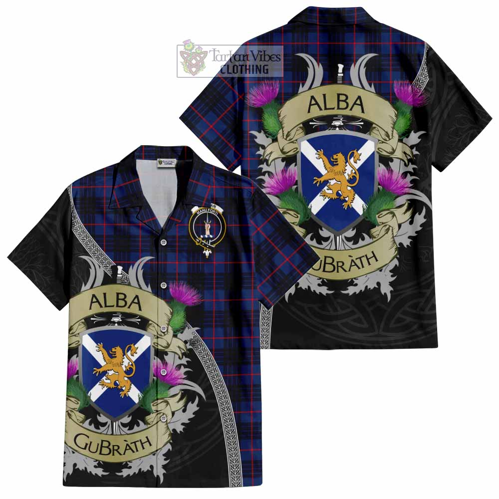 Morgan Tartan Family Crest Hawaiian Shirt Lion Rampant Royal Thistle Shield Celtic Inspired - Tartan Vibes Clothing