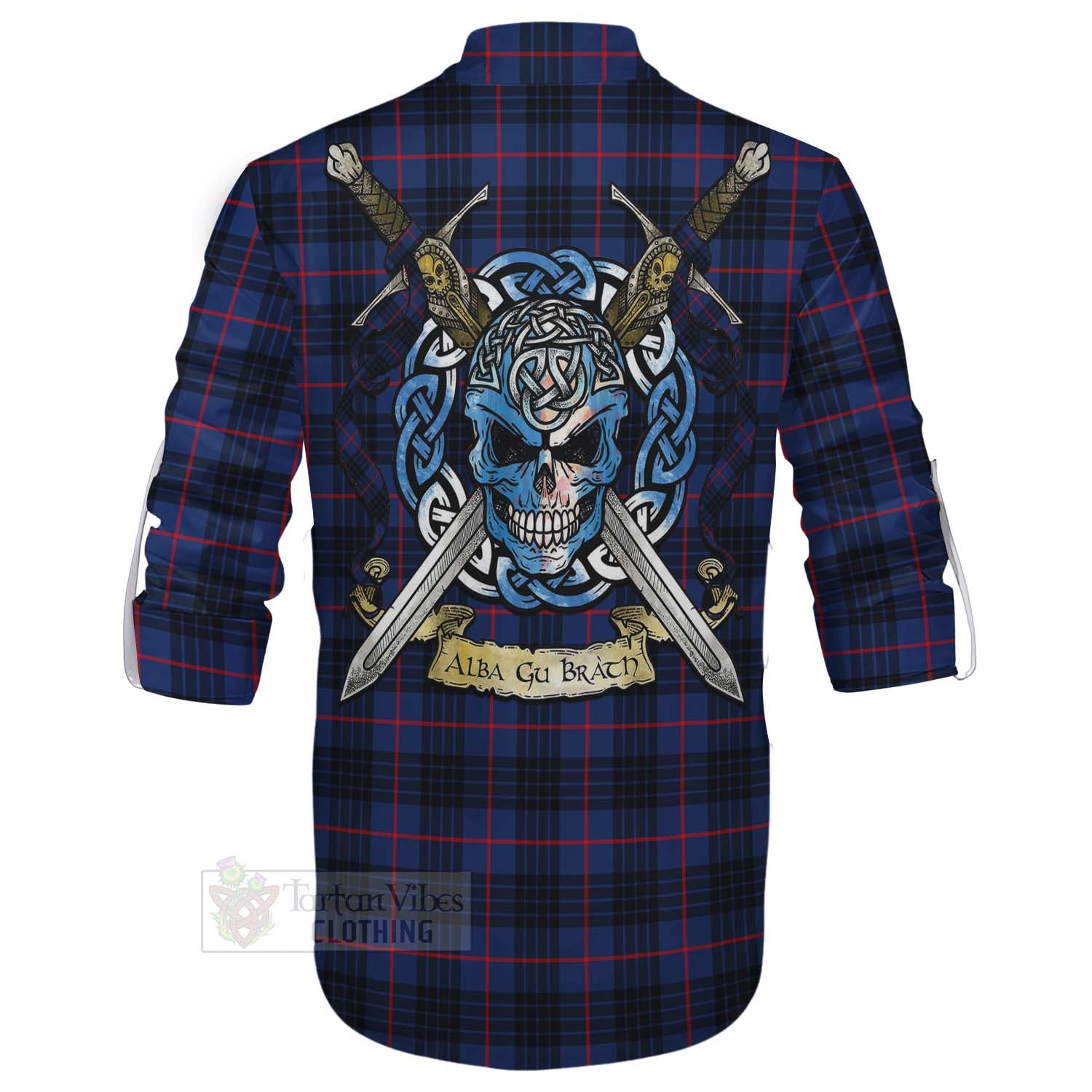 Morgan Tartan Ghillie Kilt Shirt with Family Crest Celtic Skull Style - Tartan Vibes Clothing