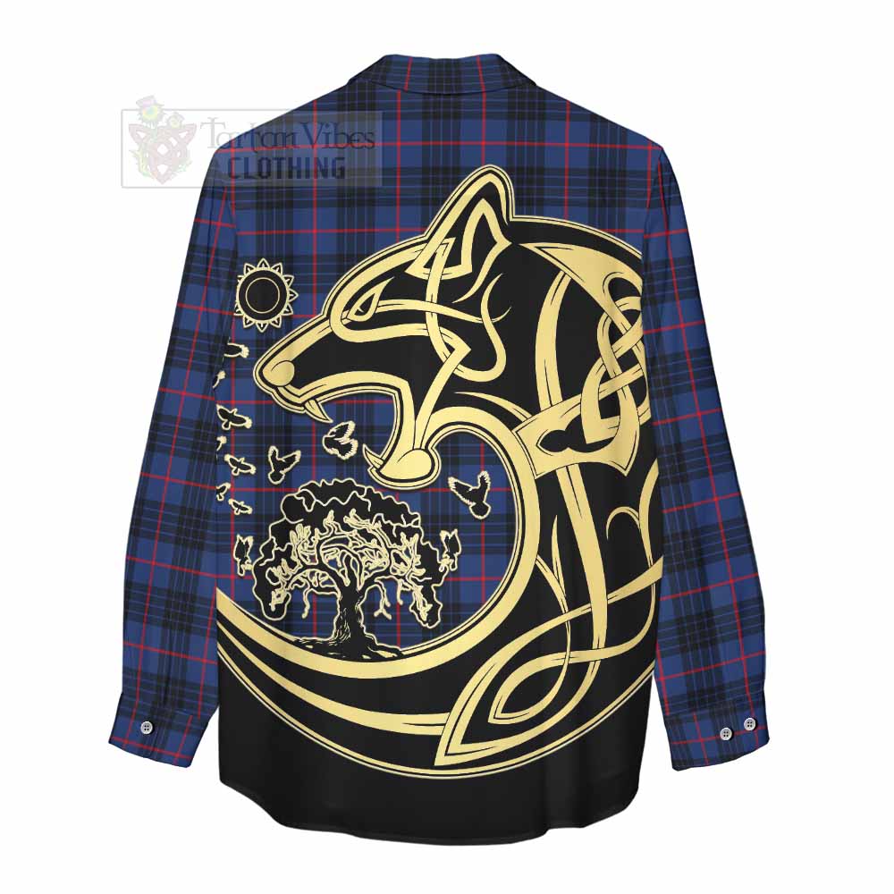 Morgan Tartan Women's Casual Shirt with Family Crest Celtic Wolf Style - Tartan Vibes Clothing