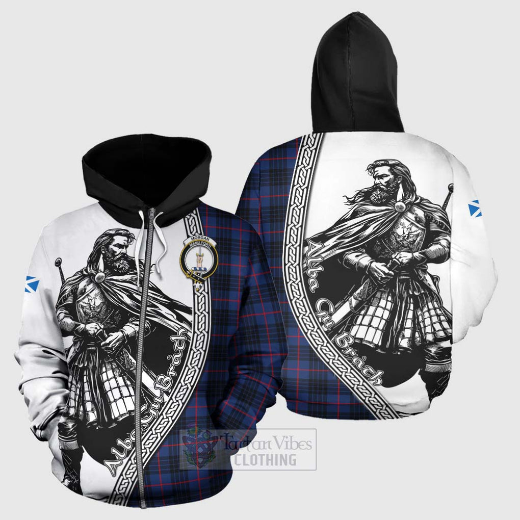 Morgan Tartan Clan Crest Hoodie with Highlander Warrior Celtic Style - Tartan Vibes Clothing