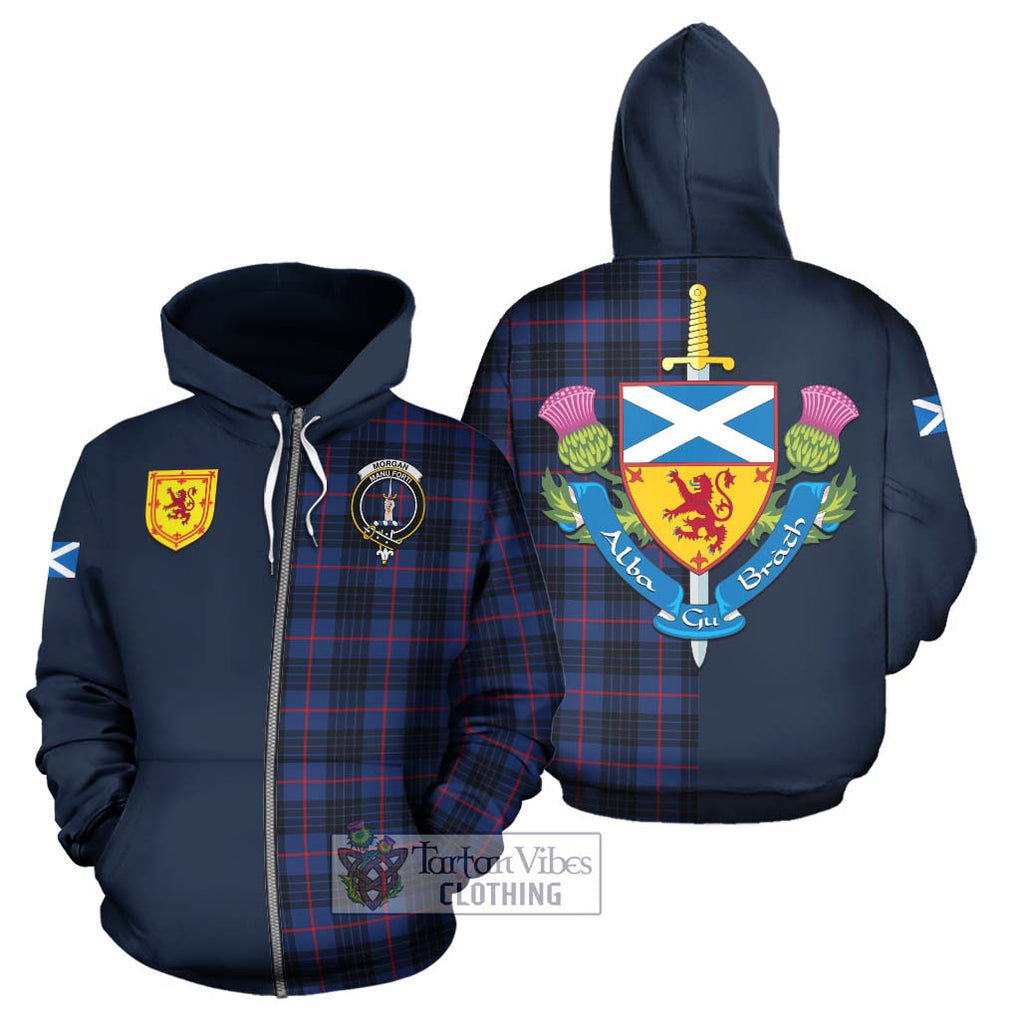 Morgan Tartan Hoodie Alba with Scottish Lion Royal Arm Half Style - Tartan Vibes Clothing