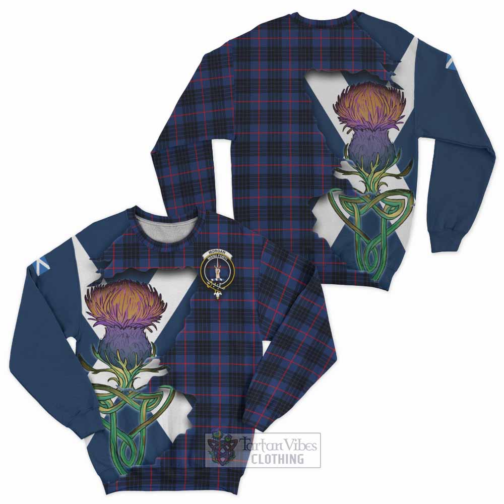 Tartan Vibes Clothing Morgan Tartan Family Crest Sweatshirt Scottish Thistle Celtic Inspired