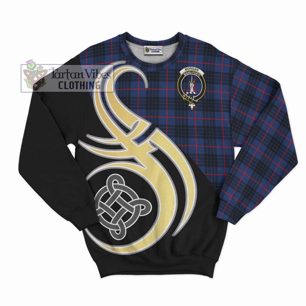 Morgan Tartan Sweatshirt with Family Crest and Celtic Symbol Style - Tartan Vibes Clothing