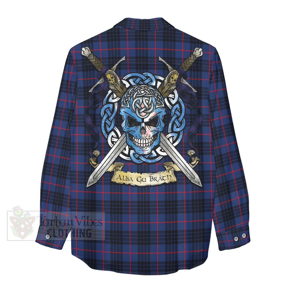 Morgan Tartan Women's Casual Shirt with Family Crest Celtic Skull Style - Tartan Vibes Clothing