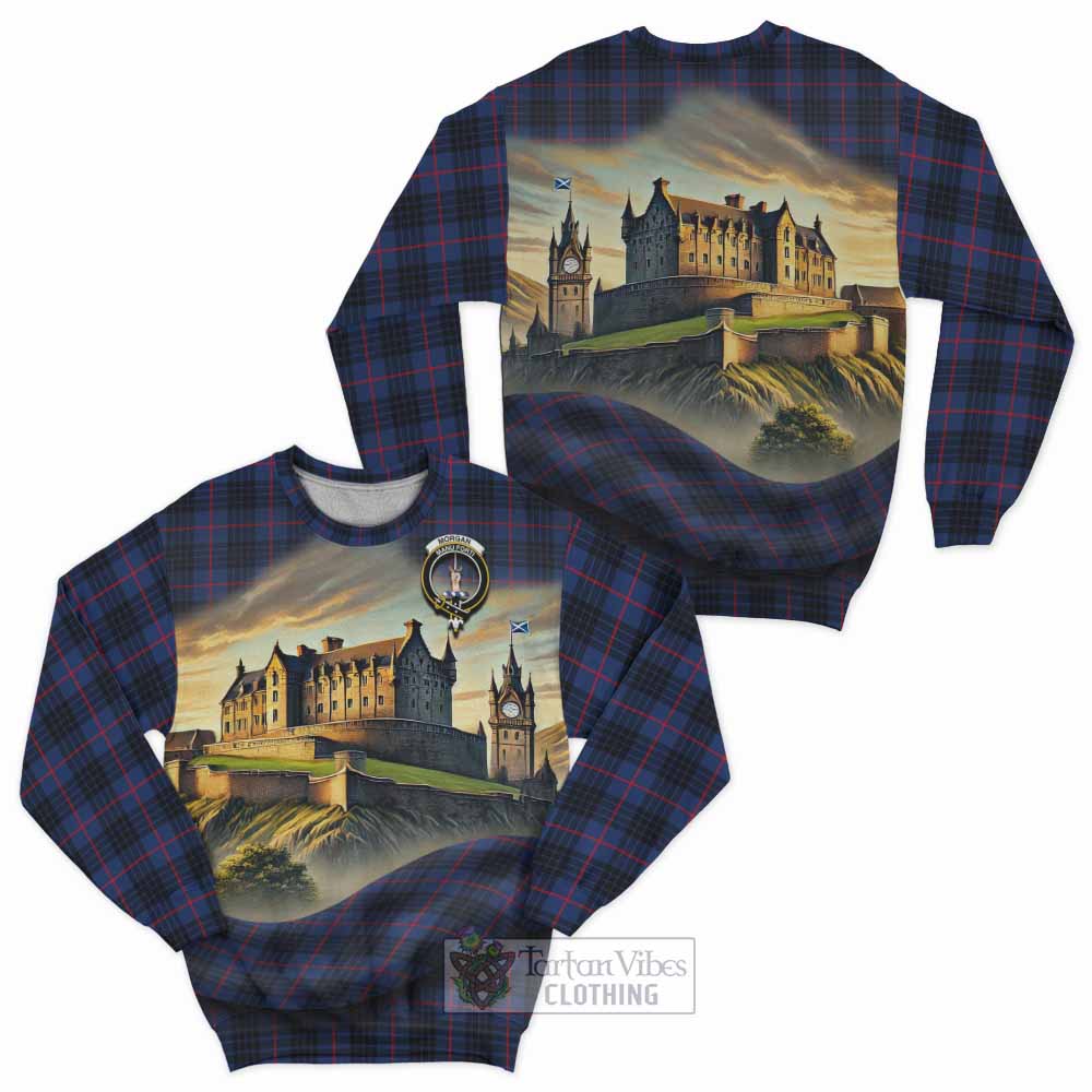 Morgan Tartan Family Crest Sweatshirt with Scottish Ancient Castle Style - Tartan Vibes Clothing