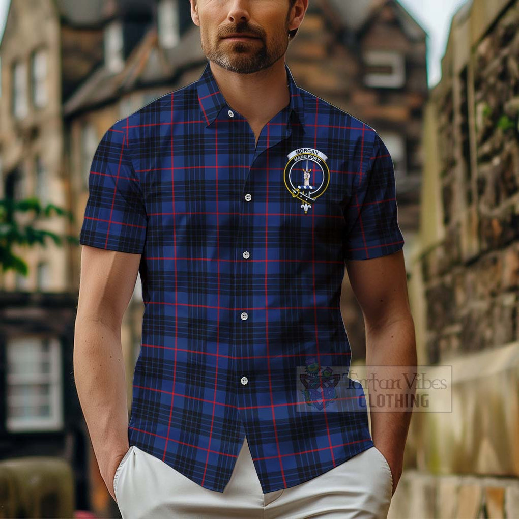 Morgan Tartan Hawaiian Shirt with Family Crest Celtic Skull Style - Tartan Vibes Clothing