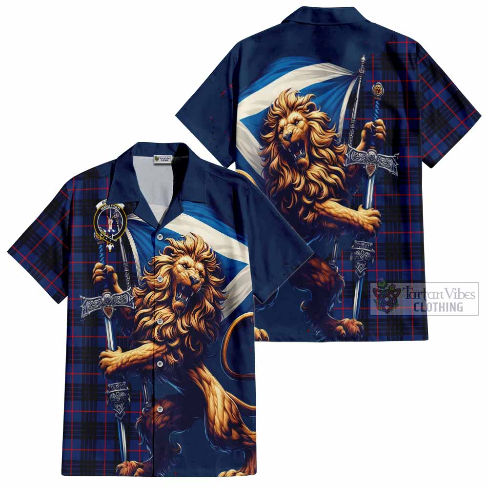 Morgan Tartan Family Crest Hawaiian Shirt with Scottish Majestic Lion - Tartan Vibes Clothing