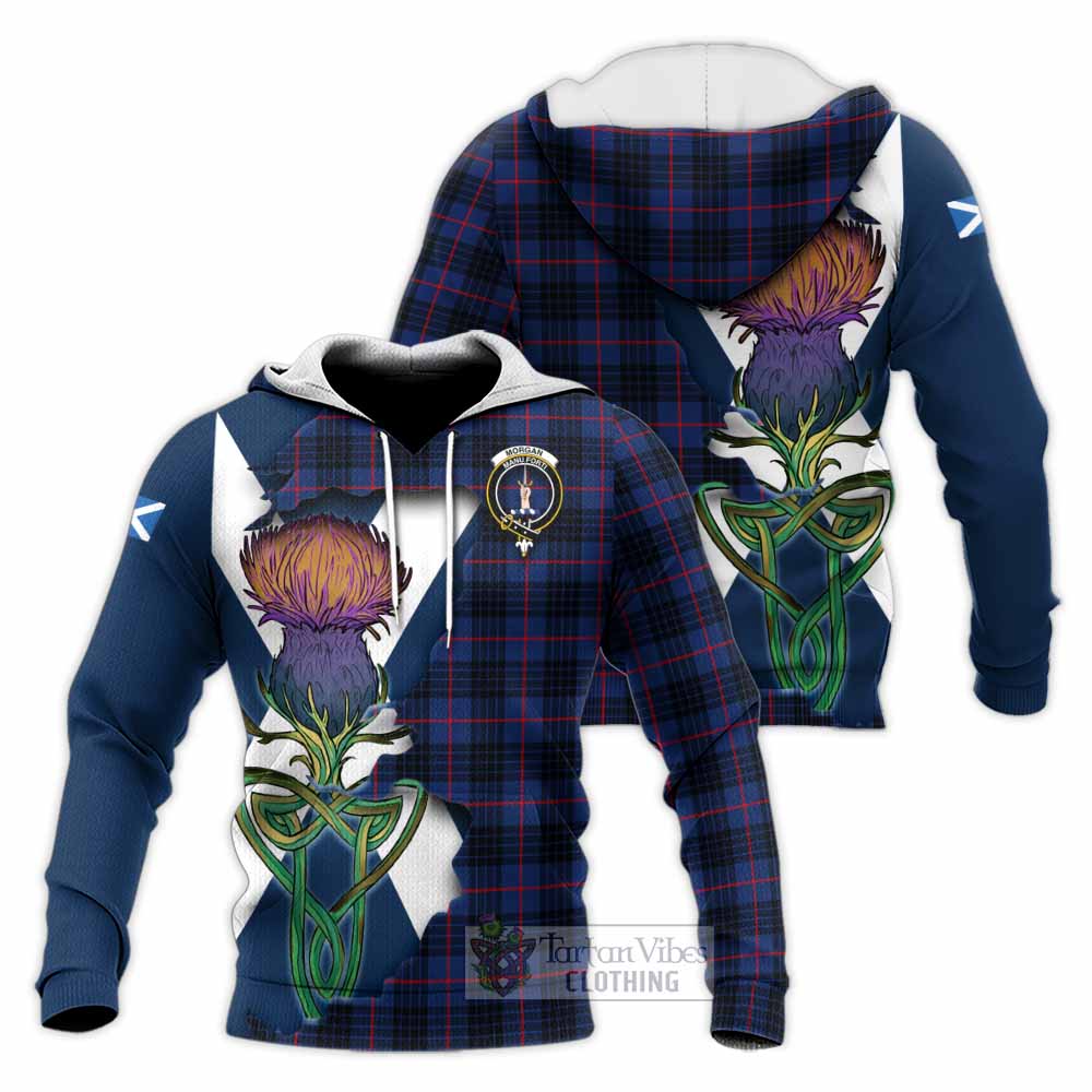 Tartan Vibes Clothing Morgan Tartan Family Crest Knitted Hoodie Scottish Thistle Celtic Inspired