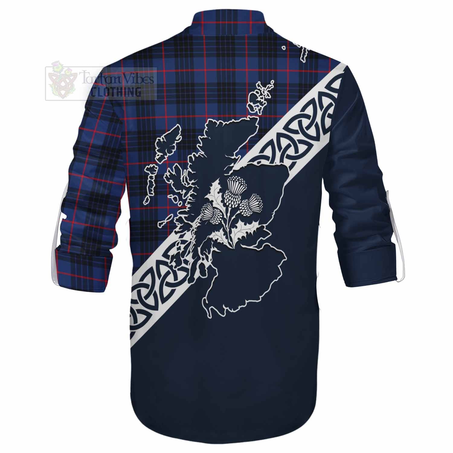 Morgan Tartan Ghillie Kilt Shirt Featuring Thistle and Scotland Map - Tartan Vibes Clothing