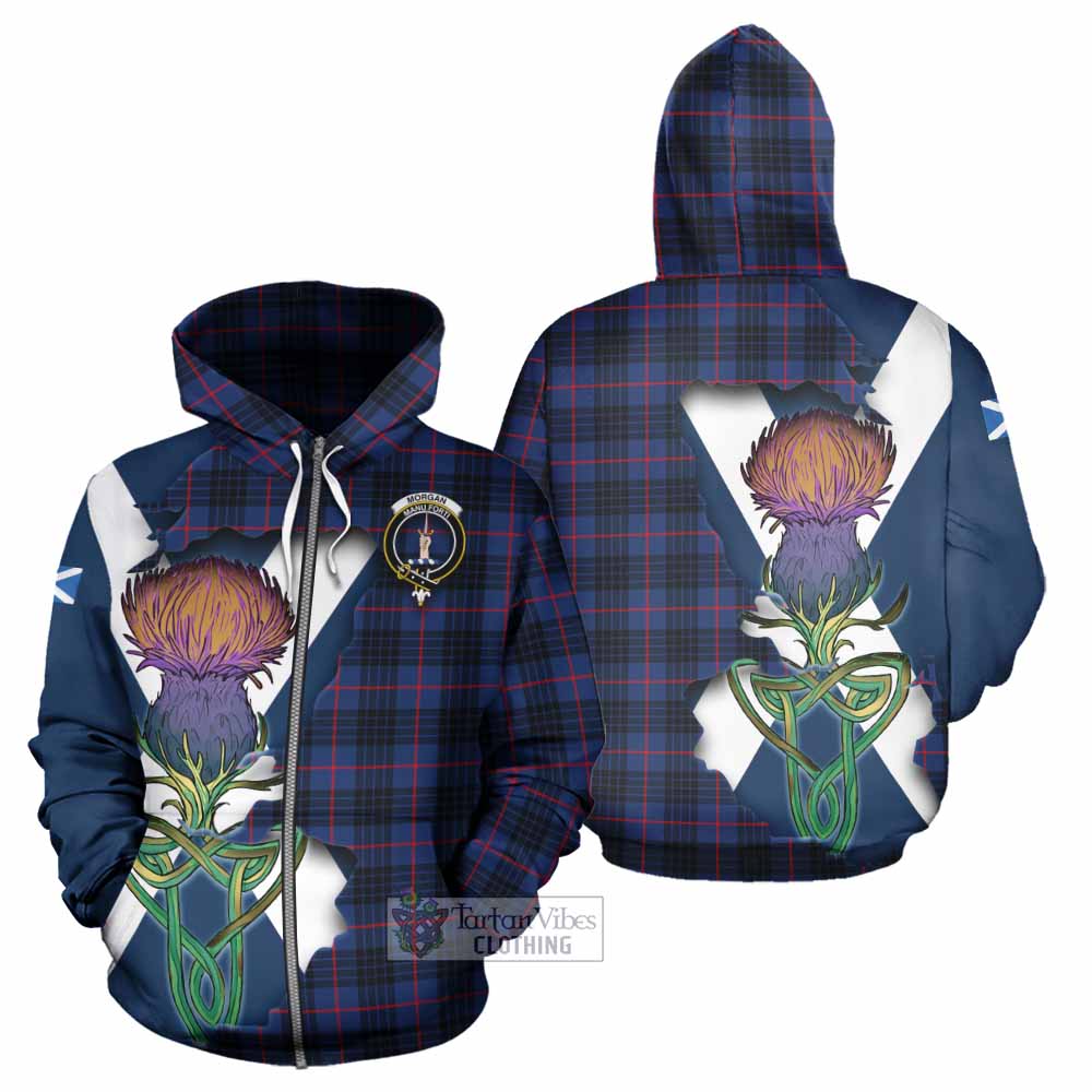 Morgan Tartan Family Crest Hoodie Scottish Thistle Celtic Inspired Zip Hoodie - Tartan Vibes Clothing