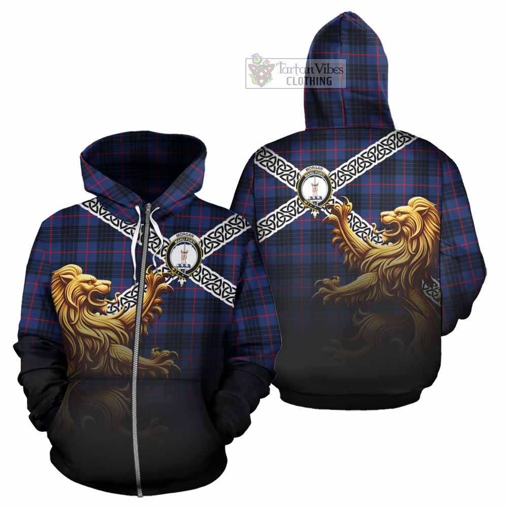 Morgan Crest Tartan Hoodie with Golden Lion Emblem Celtic Style Zip Hoodie - Tartan Vibes Clothing
