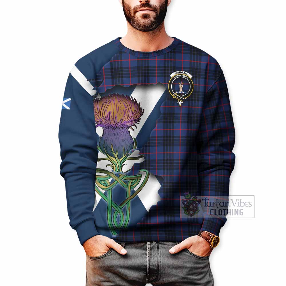 Tartan Vibes Clothing Morgan Tartan Family Crest Sweatshirt Scottish Thistle Celtic Inspired