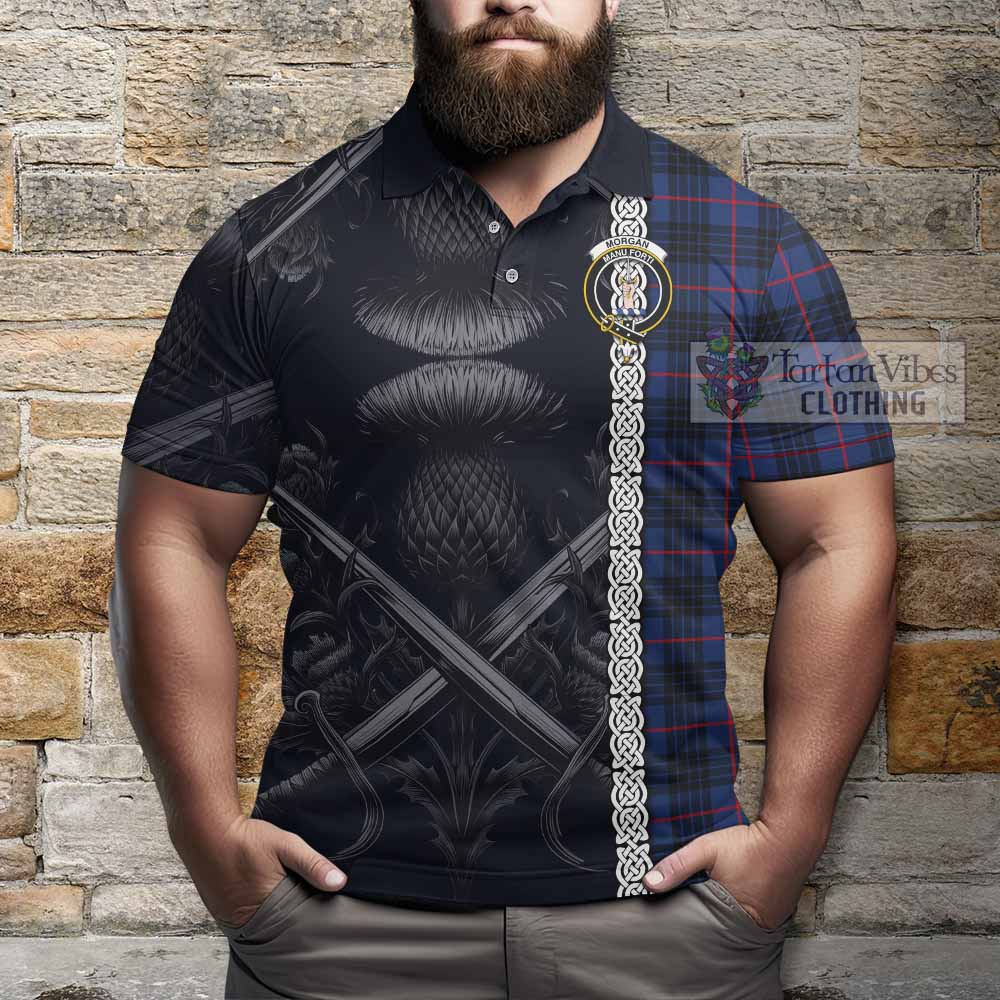 Morgan Tartan Polo Shirt with Family Crest Cross Sword Thistle Celtic Vibes - Tartan Vibes Clothing
