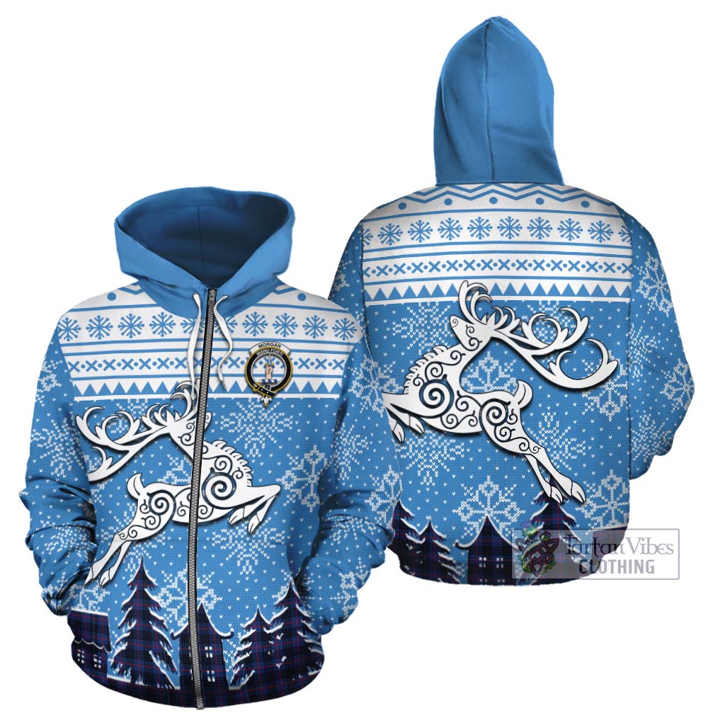 Morgan Clan Christmas Cotton Hoodie Celtic Reindeer Style - Tartan Vibes Clothing