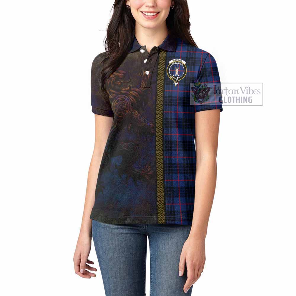 Tartan Vibes Clothing Morgan Tartan Family Crest Women's Polo Shirt Alba Gu Brath Be Brave Lion Ancient Style