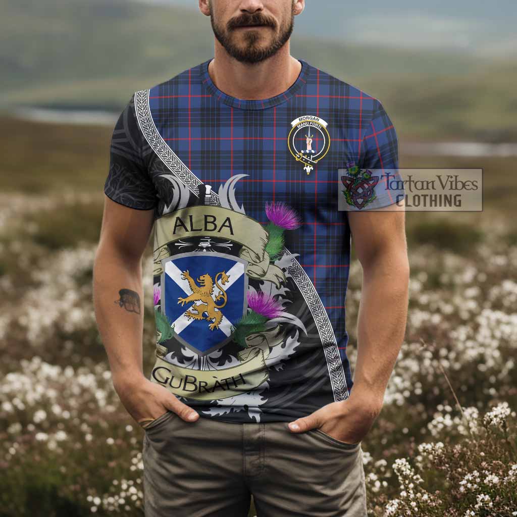 Morgan Tartan Family Crest T-Shirt Lion Rampant Royal Thistle Shield Celtic Inspired - Tartan Vibes Clothing