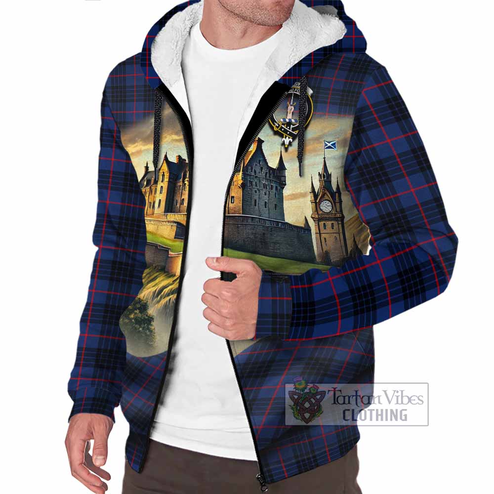 Morgan Tartan Family Crest Sherpa Hoodie with Scottish Ancient Castle Style - Tartan Vibes Clothing