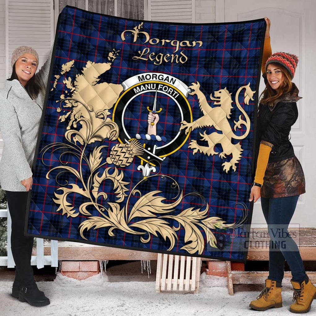 Tartan Vibes Clothing Morgan Tartan Quilt with Family Crest and Scottish Symbol Style
