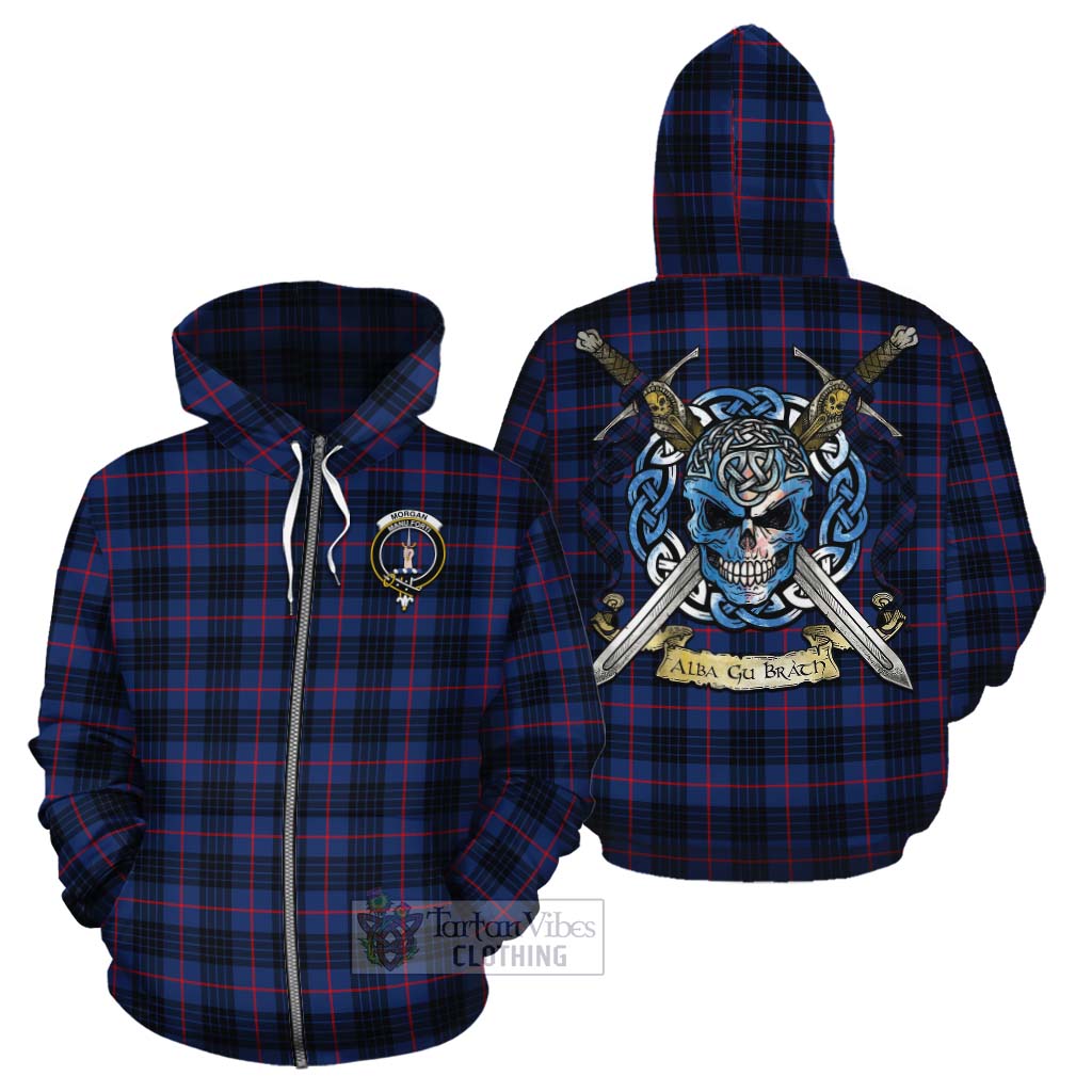 Morgan Tartan Cotton Hoodie with Family Crest Celtic Skull Style - Tartan Vibes Clothing