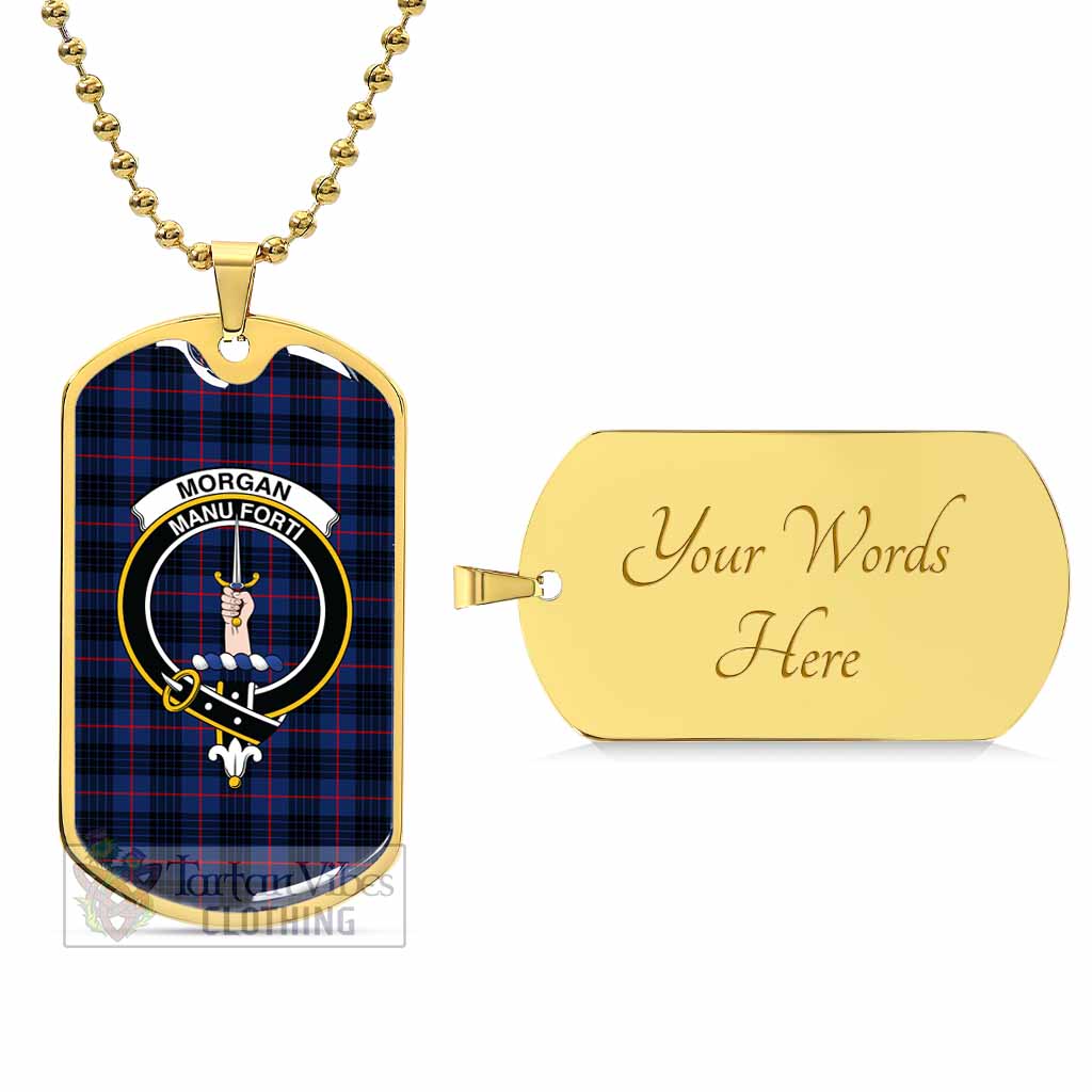 Morgan Tartan Dog Tag Necklace with Family Crest Gold Yes - Tartan Vibes Clothing