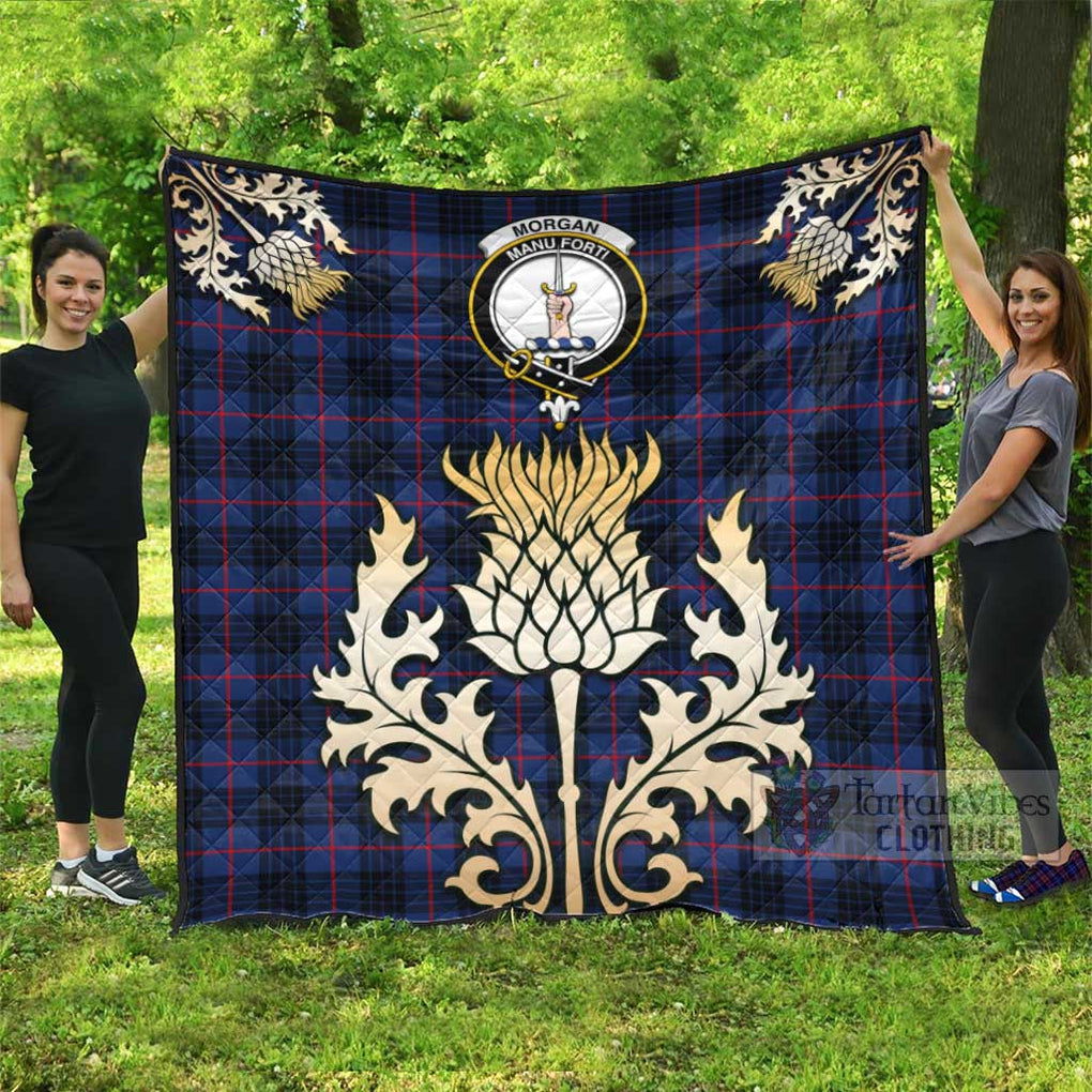 Tartan Vibes Clothing Morgan Tartan Quilt with Family Crest and Golden Thistle Style