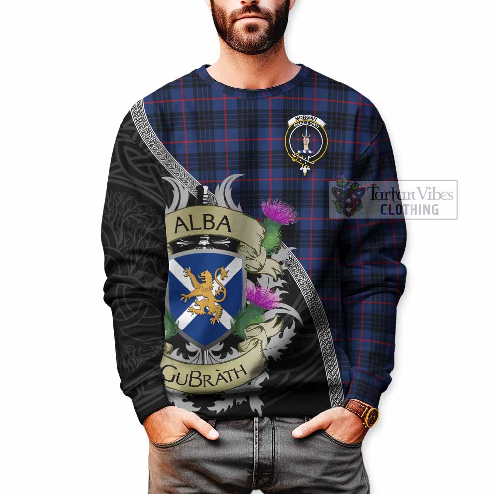 Morgan Tartan Family Crest Sweatshirt Lion Rampant Royal Thistle Shield Celtic Inspired - Tartan Vibes Clothing