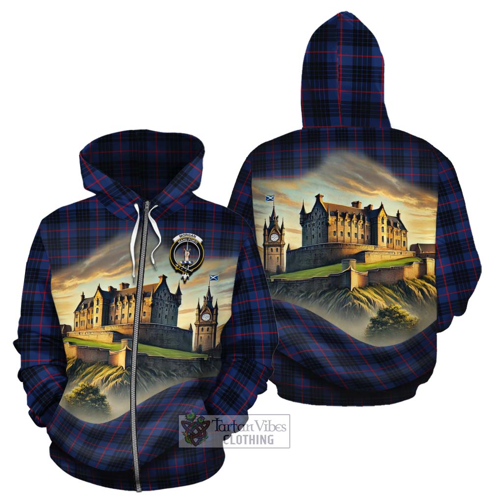 Morgan Tartan Family Crest Cotton Hoodie with Scottish Ancient Castle Style Zip Hoodie - Tartan Vibes Clothing