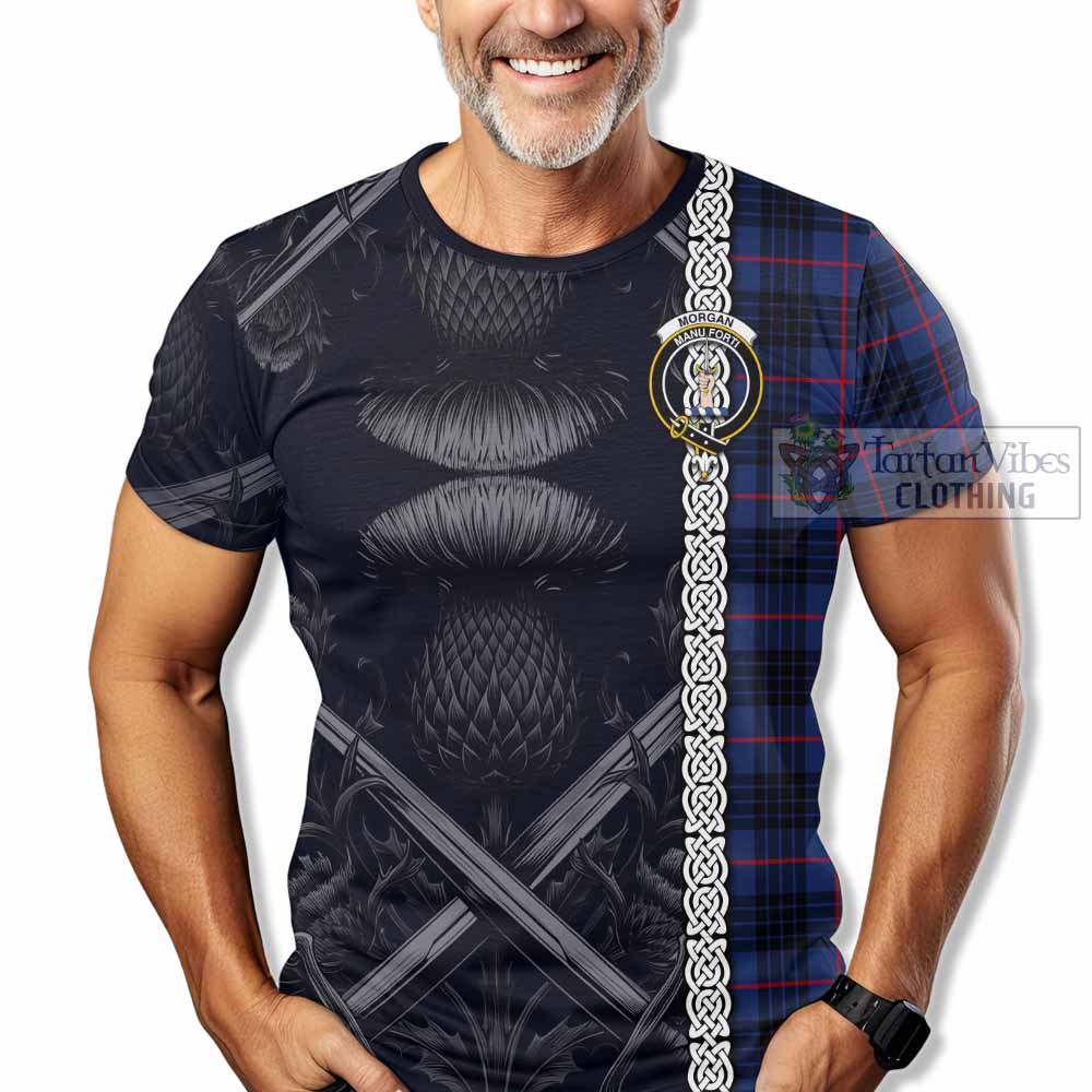 Morgan Tartan T-Shirt with Family Crest Cross Sword Thistle Celtic Vibes - Tartan Vibes Clothing