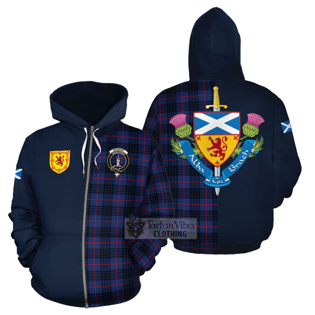 Morgan Tartan Cotton Hoodie Alba with Scottish Lion Royal Arm Half Style - Tartan Vibes Clothing