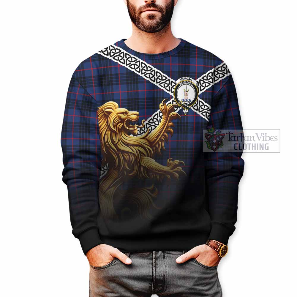 Morgan Crest Tartan Sweatshirt with Golden Lion Emblem Celtic Style - Tartan Vibes Clothing