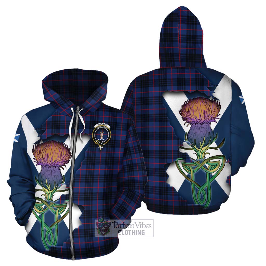 Morgan Tartan Family Crest Cotton Hoodie Scottish Thistle Celtic Inspired Zip Hoodie - Tartan Vibes Clothing