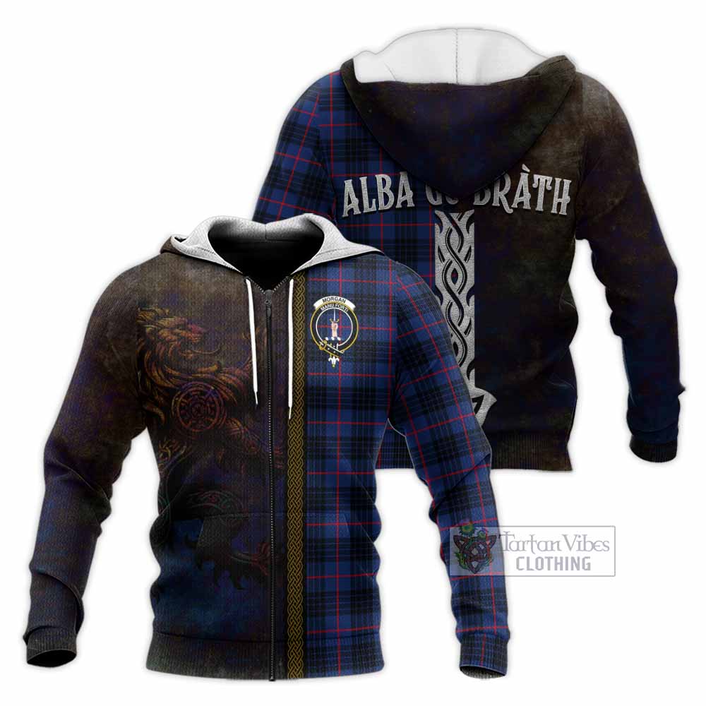 Tartan Vibes Clothing Morgan Tartan Family Crest Knitted Hoodie Alba Gu Brath Be Brave Lion Ancient Style