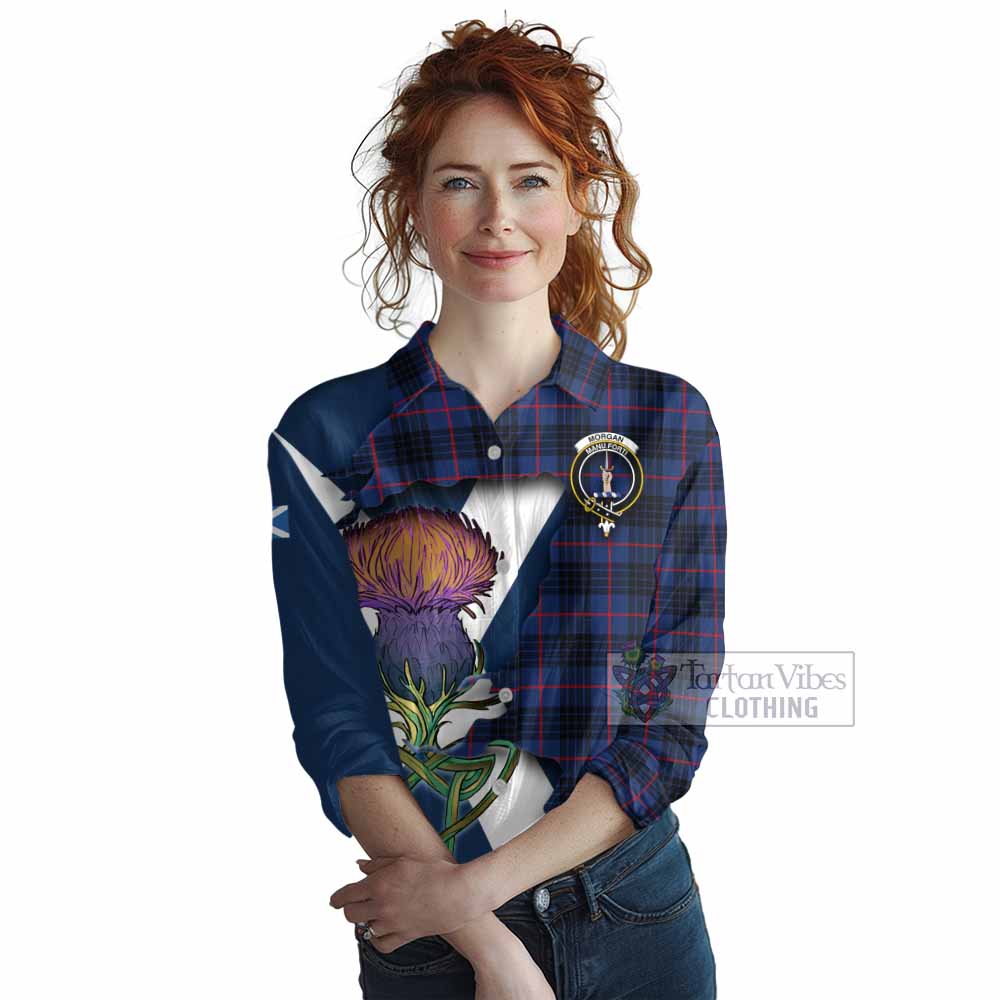 Tartan Vibes Clothing Morgan Tartan Family Crest Women's Casual Shirt Scottish Thistle Celtic Inspired