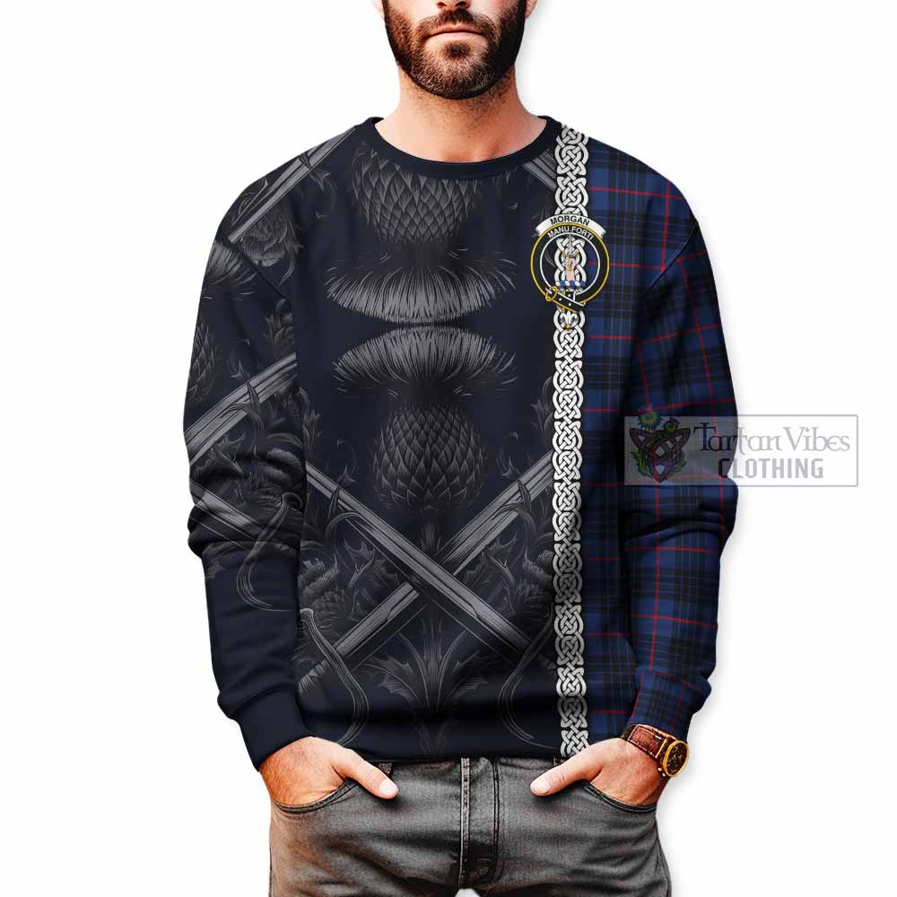 Morgan Tartan Sweatshirt with Family Crest Cross Sword Thistle Celtic Vibes - Tartan Vibes Clothing
