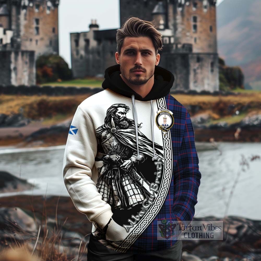 Morgan Tartan Clan Crest Cotton Hoodie with Highlander Warrior Celtic Style - Tartan Vibes Clothing