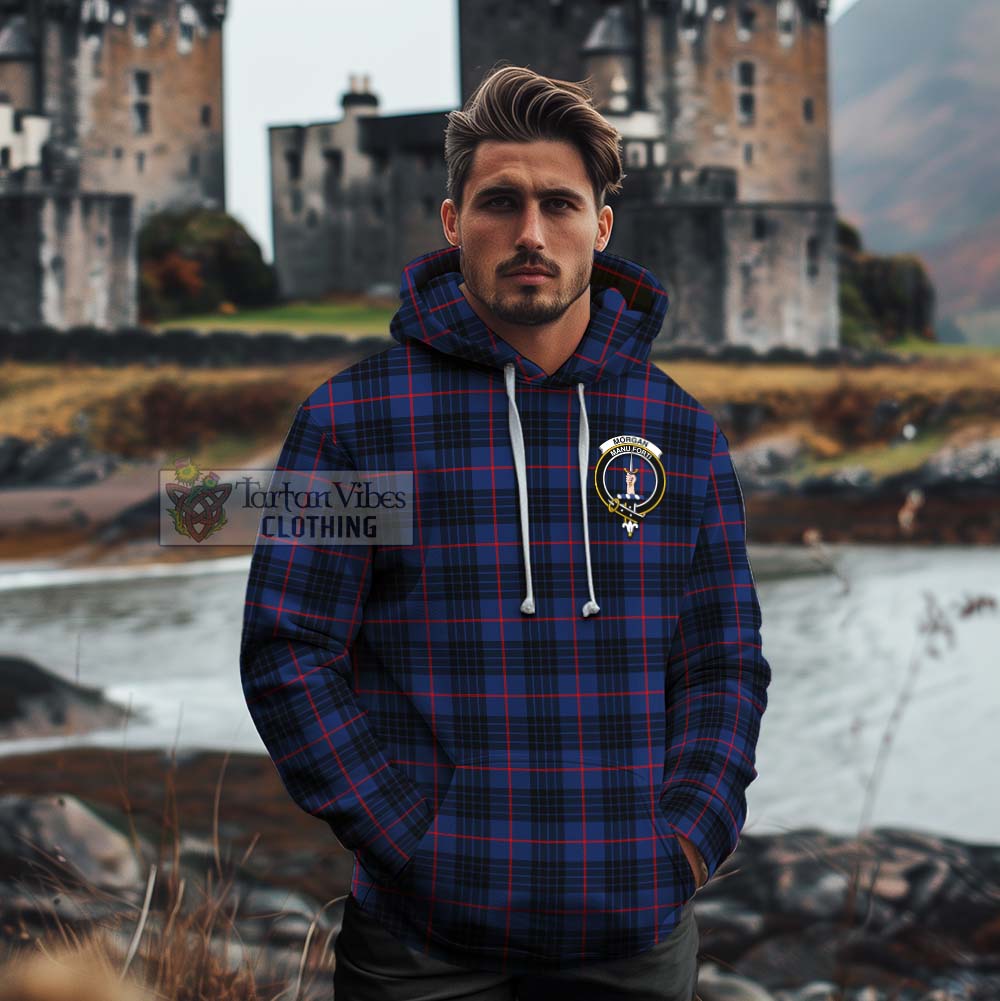 Morgan Tartan Cotton Hoodie with Family Crest Celtic Skull Style - Tartan Vibes Clothing