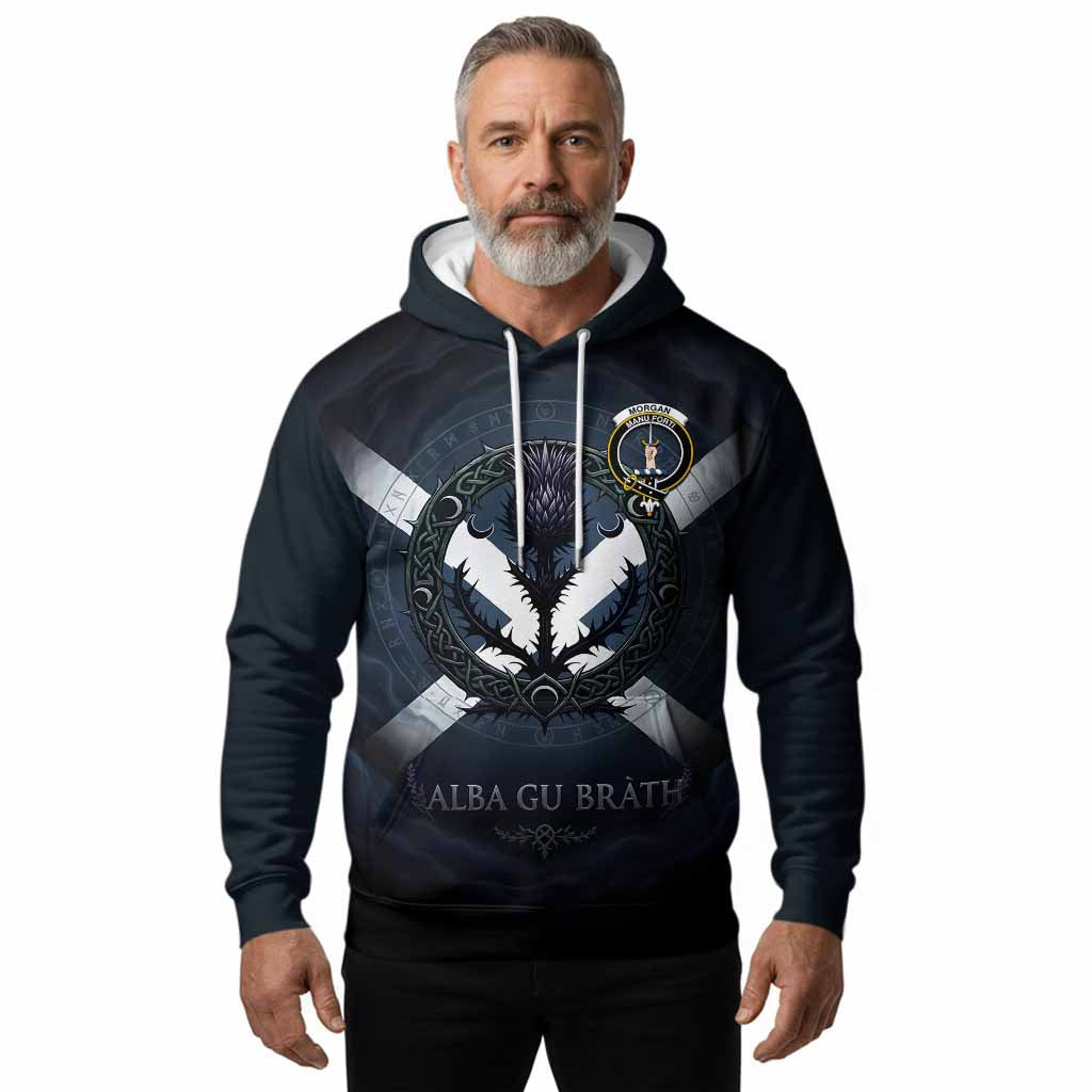 Morgan Clan Crest Hoodie with Celtic Knot Thistle and Saltire