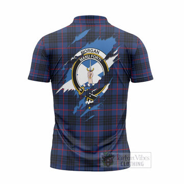 Morgan Clan Crest In Me Tartan Zipper Polo Shirt Scotland Flag Style