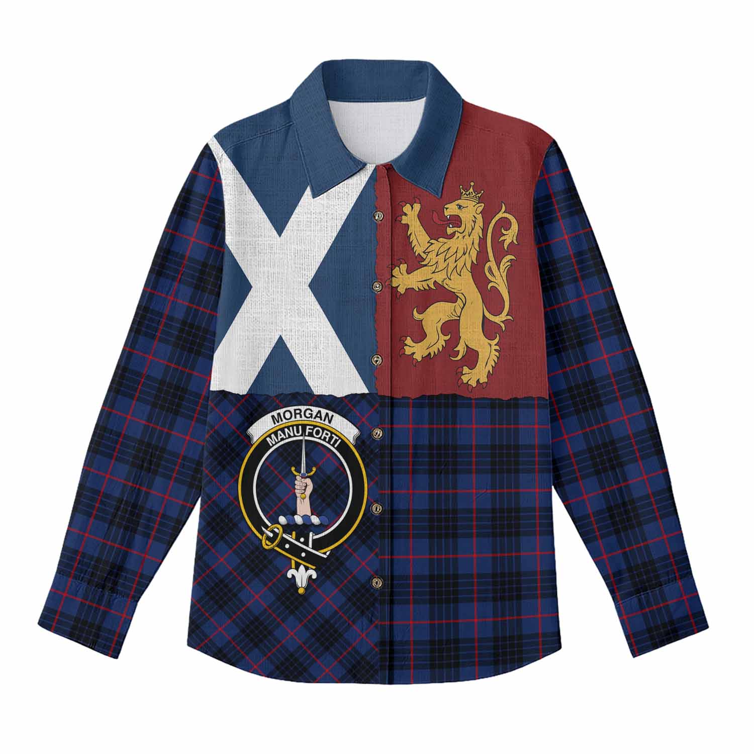 Morgan Crest Tartan Women Casual Shirt with Lion Rampant Saltire Style