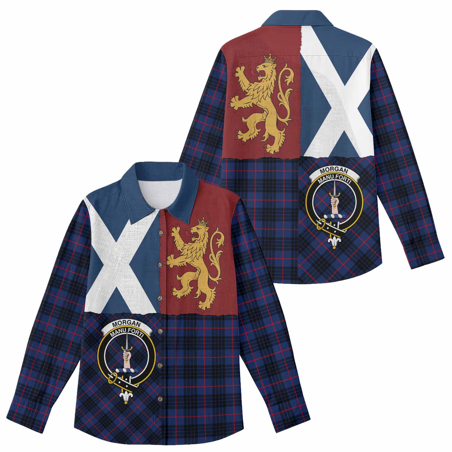 Morgan Crest Tartan Women Casual Shirt with Lion Rampant Saltire Style
