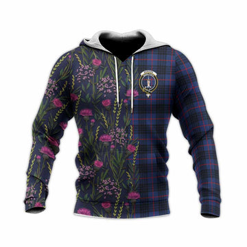 Morgan Family Crest Tartan Knitted Hoodie Scottish Thistle Flower Pattern Half Style - Tartan Vibes Clothing